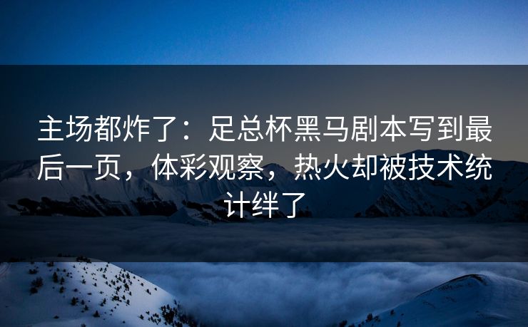主场都炸了：足总杯黑马剧本写到最后一页，体彩观察，热火却被技术统计绊了