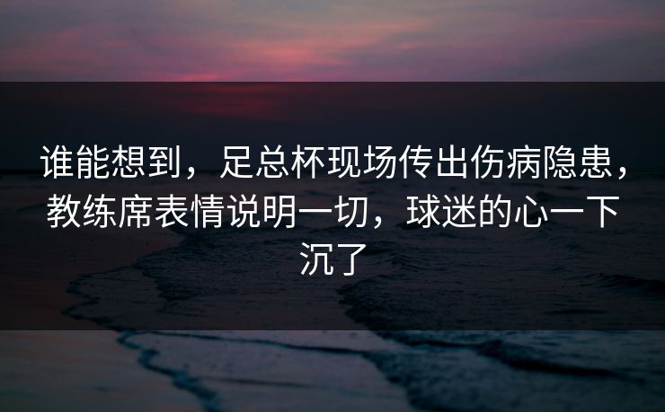 谁能想到，足总杯现场传出伤病隐患，教练席表情说明一切，球迷的心一下沉了